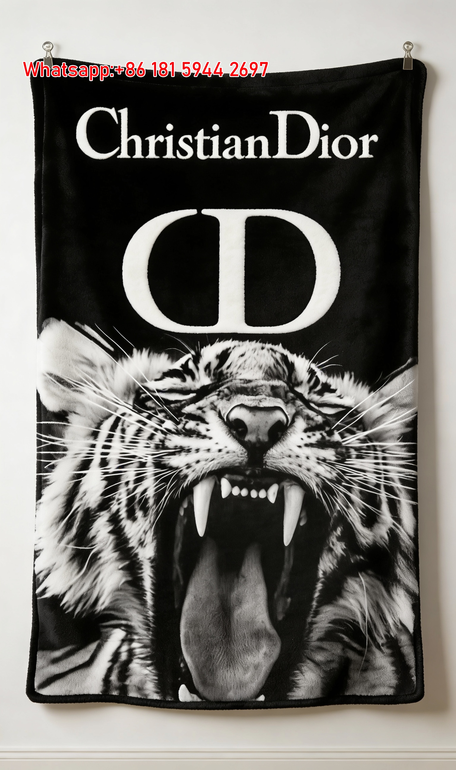 Christian Dior Tiger CD Logo Flannel Blanket Throw Sofa Decor D141